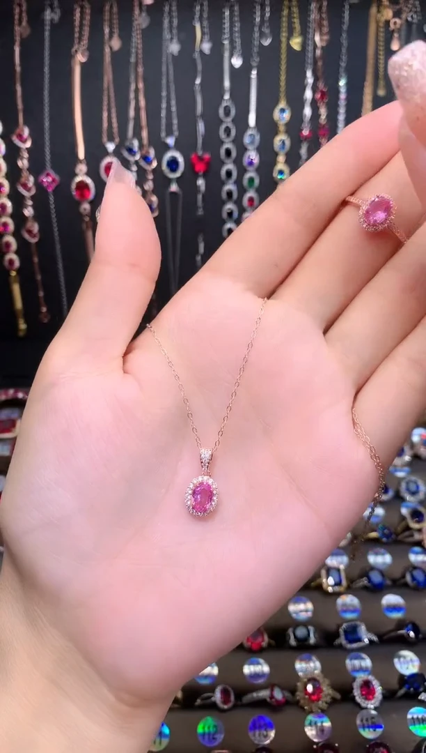 蓝宝石吊坠(赠链)银S925镶嵌玫瑰金