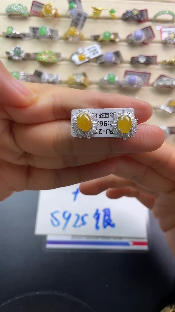 银S925镶嵌戒指翡翠翡翠 蛋面 银S925镶嵌