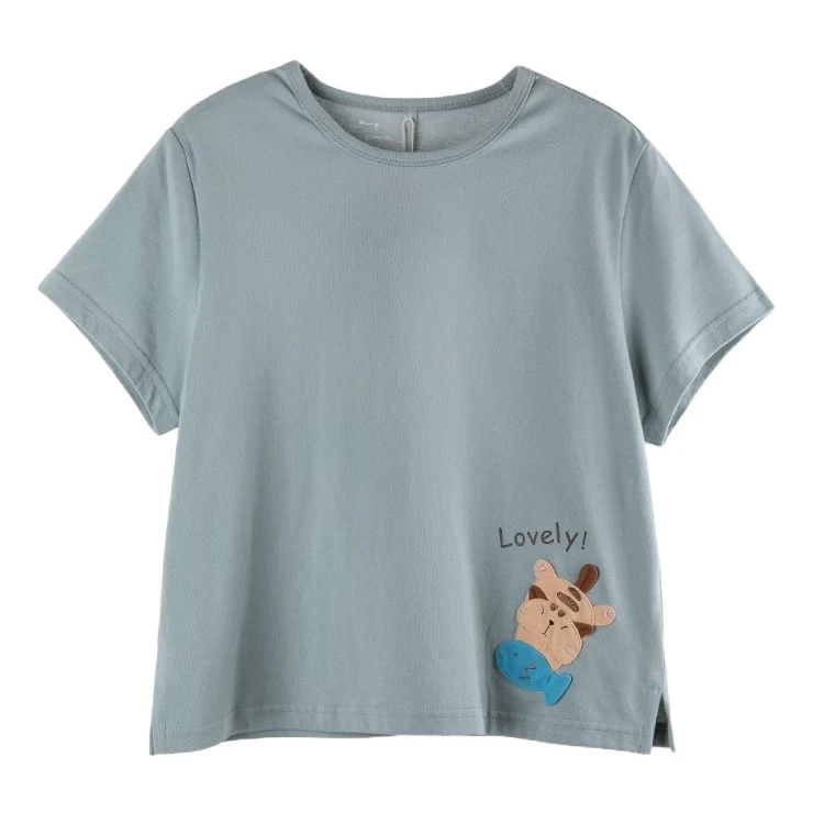 HIKOSEN CARA卡拉猫虎斑短袖T恤手工贴布圆领ins风女上衣