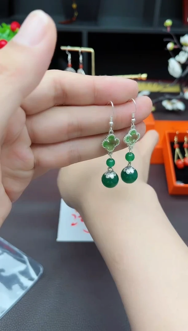玛瑙/玉髓耳饰银S925镶嵌705000