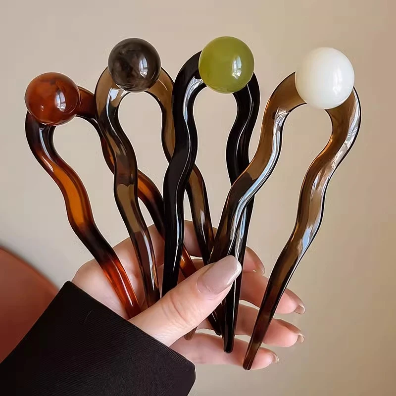 珠珠u型发簪古风女高级感后脑勺簪子日常通勤丸子头盘发簪优雅