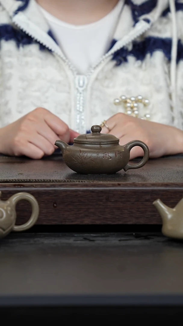 【闪购商品】紫砂茶壶蟹壳青刻绘小仿古