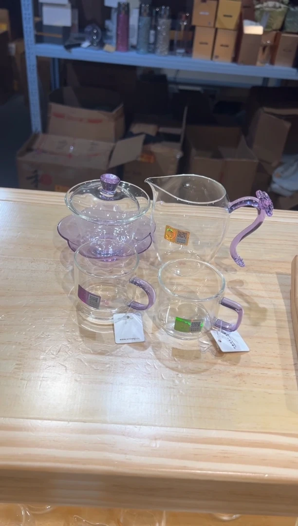 禾器-咏荷盖碗-浅紫色+禾器-玉棠茶海-浅紫色+逸杯浅紫2只