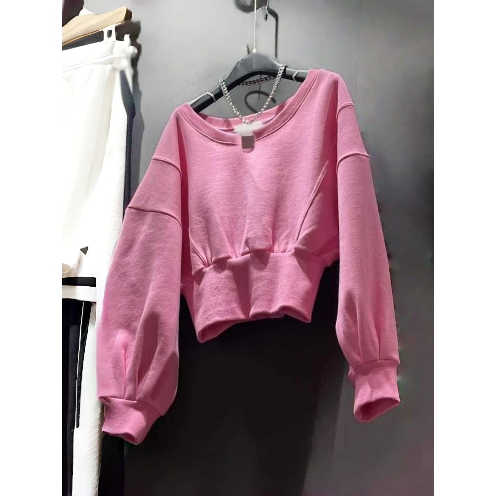 吼吼好看呐！好美！卫衣女短款收腰长袖秋季薄款慵懒感显瘦百搭上衣