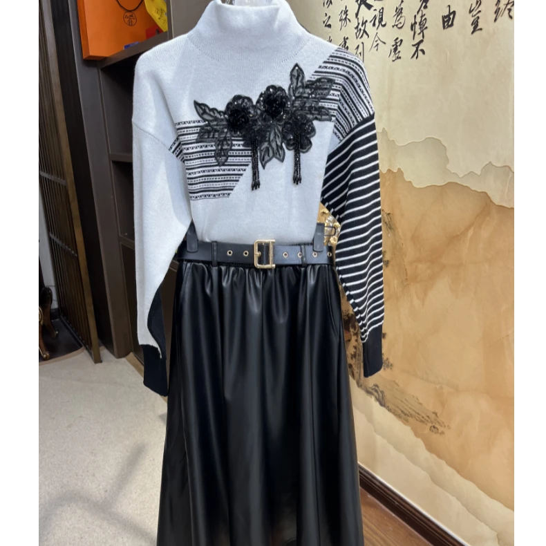 芙娜妮polo领设计感保暖休闲风秋季新款不规则半裙两件套F2510178