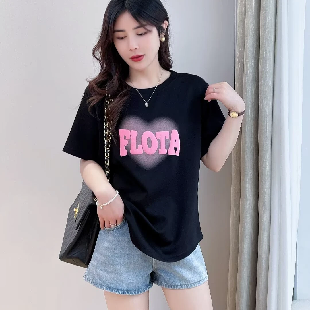 【潼潼专属】大码夏季新款显瘦时尚气质减龄立体印花圆领T恤2325