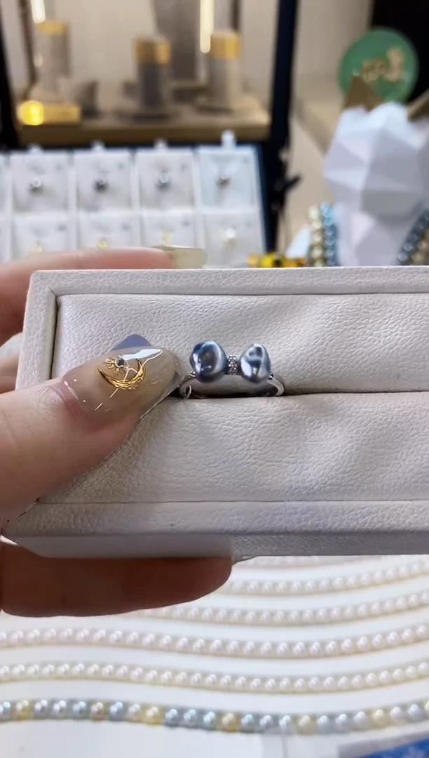 银S925镶嵌戒指海水珍珠keshi海水珍珠戒指