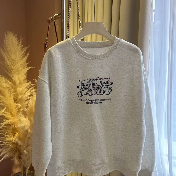 本色刺绣圆领春款卫衣百搭女士印花时尚休闲