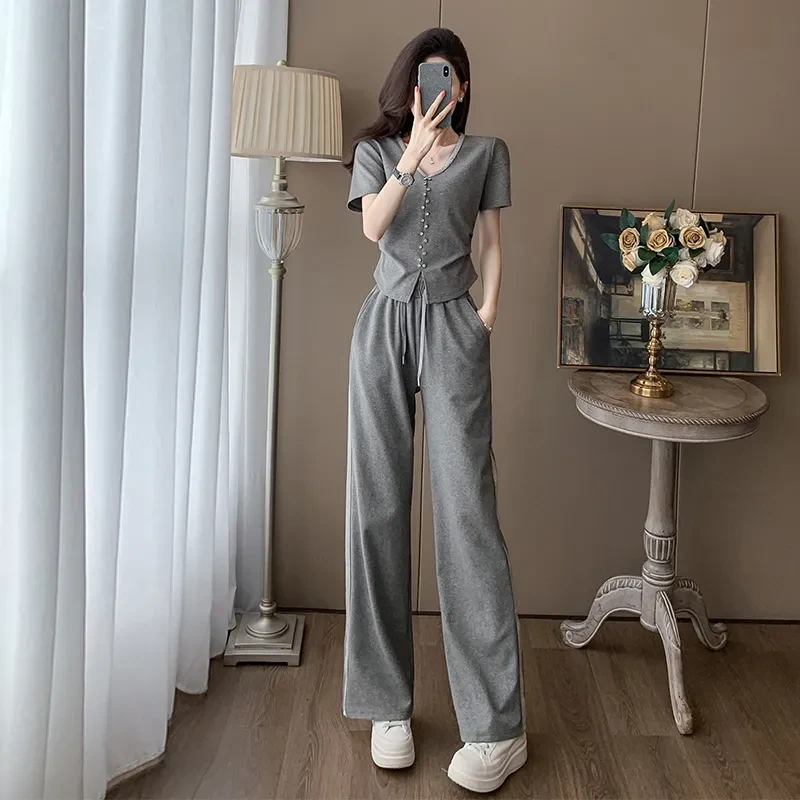 微胖mm休闲套装女士大码显瘦洋气质减龄网红阔腿时尚运动服两件套