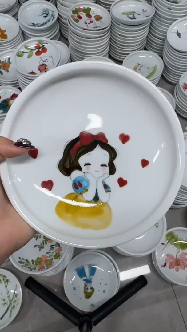 瓷片景德镇高温陶瓷食品级手绘釉中彩-小月亮盘