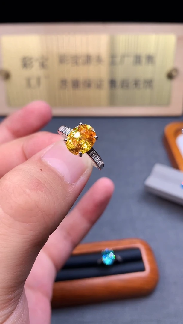 黄色碧玺戒指银S925镶嵌1278