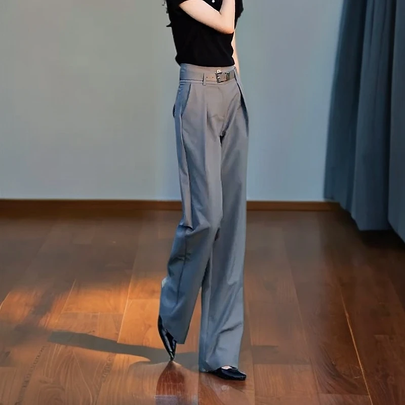高级感灰色直筒气质西装裤女夏季爆款时尚显瘦百搭阔腿裤高腰宽松