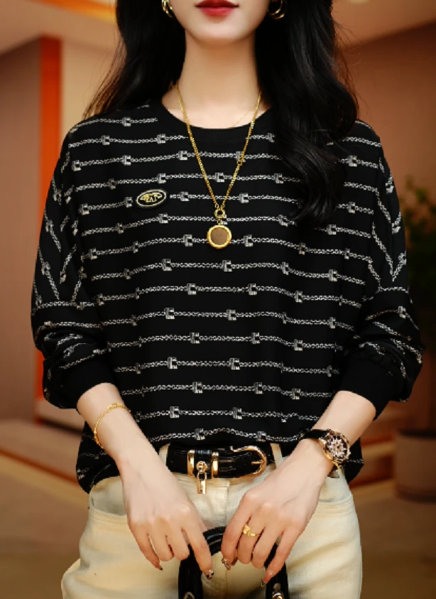 小链条-夏季极简风减龄优雅轻奢时尚百搭气质圆领上衣