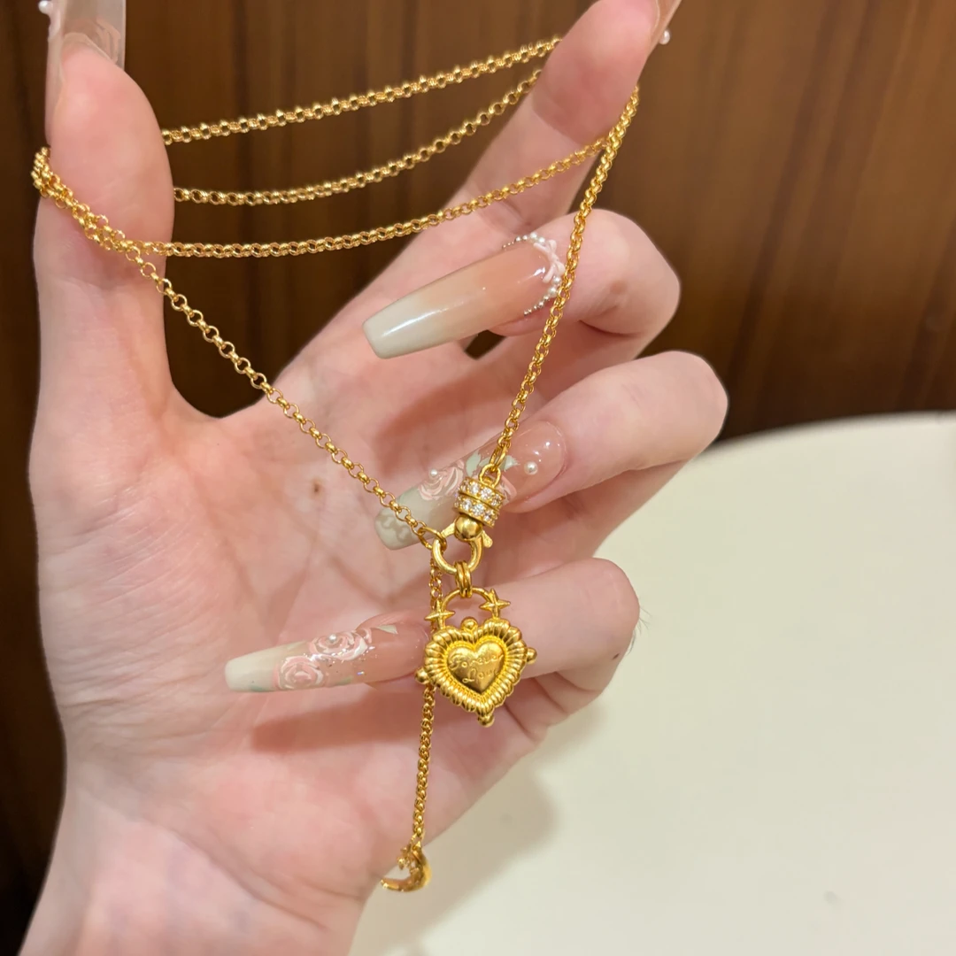 铜合金项链 新中式爱心项链复古月亮爱心吊坠时尚百搭套链送礼物