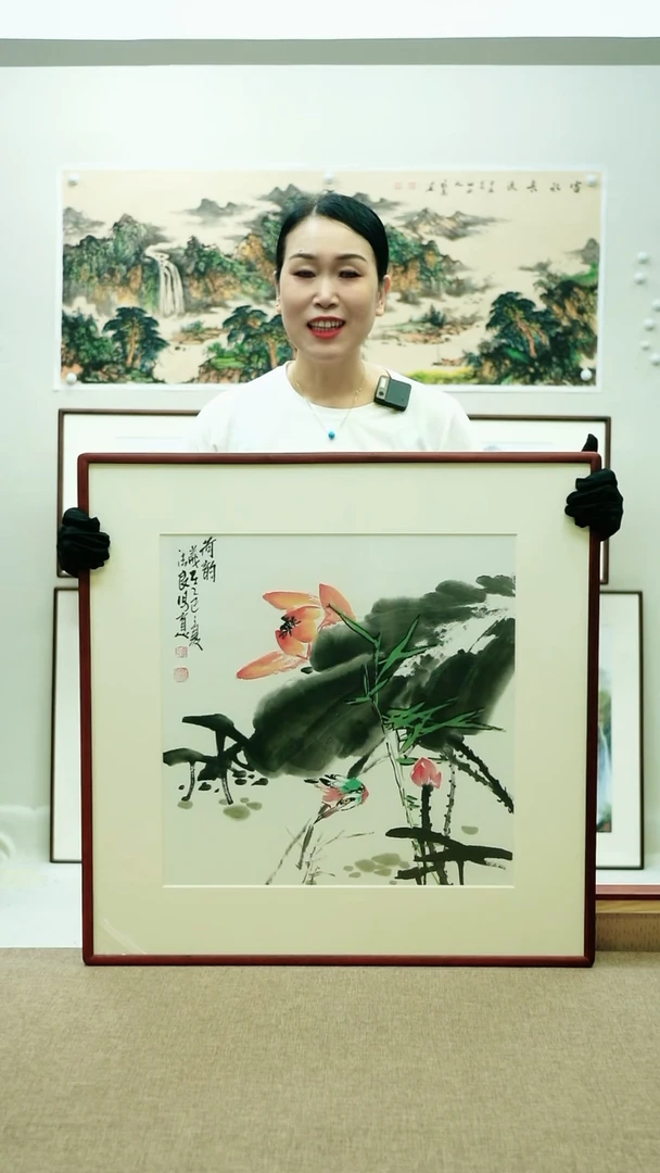 国画70*70李法良手绘花鸟带框