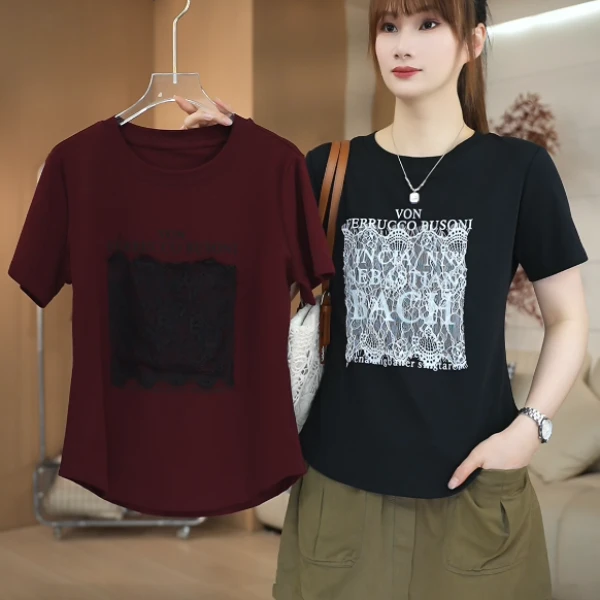 SHUOBAI/说白271# 减龄遮肉 修身显瘦 百搭拼接时尚圆领短袖T恤