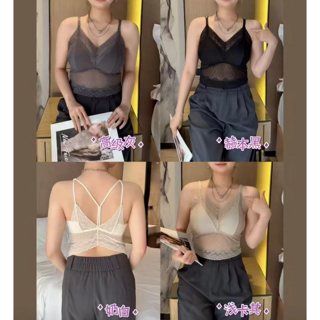 女士吊单背心通勤蕾丝打底网红性感运动夏季无钢圈美背时尚761