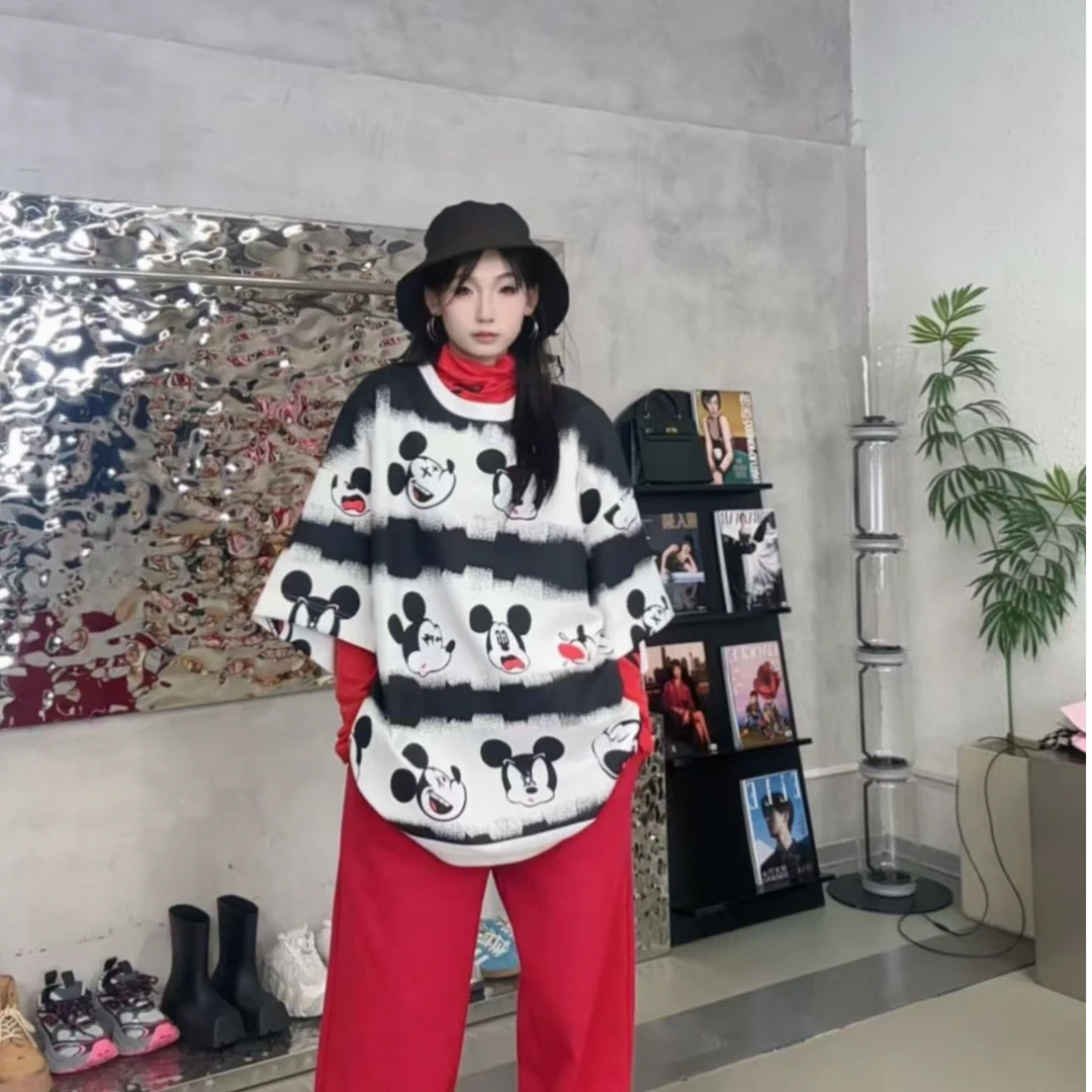 25轻奢高级感美式街头潮流宽松卡通米奇设计图案短袖大T 152031