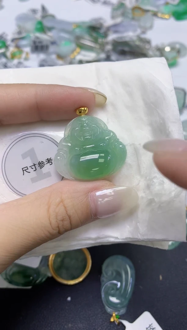 颈饰18K金镶嵌翡翠天然缅甸翡翠A货百元以上9元证书费自理