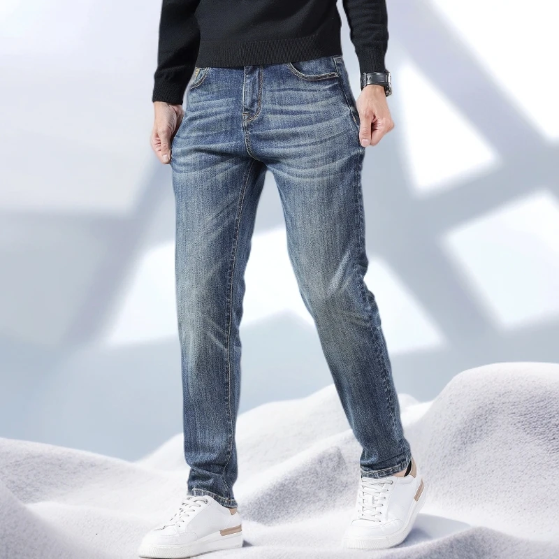 宾斯洛特复古牛仔裤男直筒新款夏季薄款小直筒休闲百搭潮牌长裤子