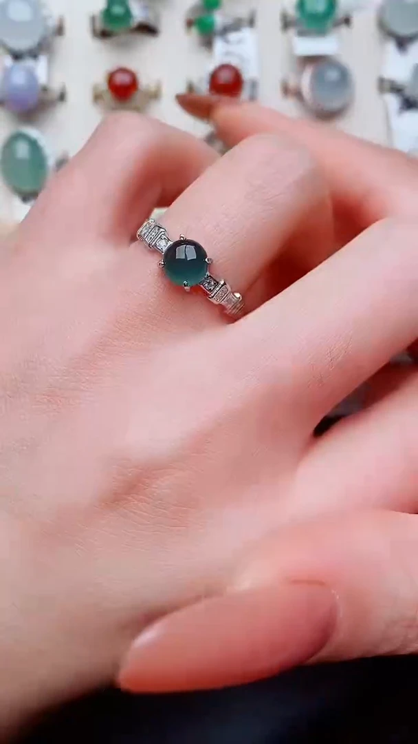 银S925镶嵌戒指翡翠...