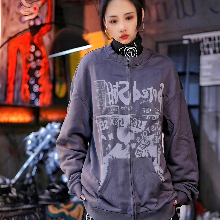 原创嘻哈潮牌宽松男女扎染水洗做旧上衣潮流圆领百搭春秋卫衣