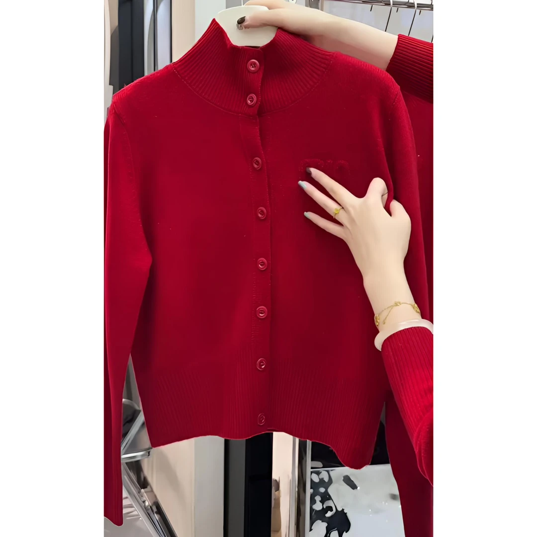 2025立领针织开衫女秋冬季慵懒风外搭毛衣时尚休闲风洋气外套上衣