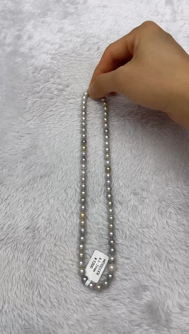 海水珍珠银S925镶嵌项链AK真多麻6.5-7mm