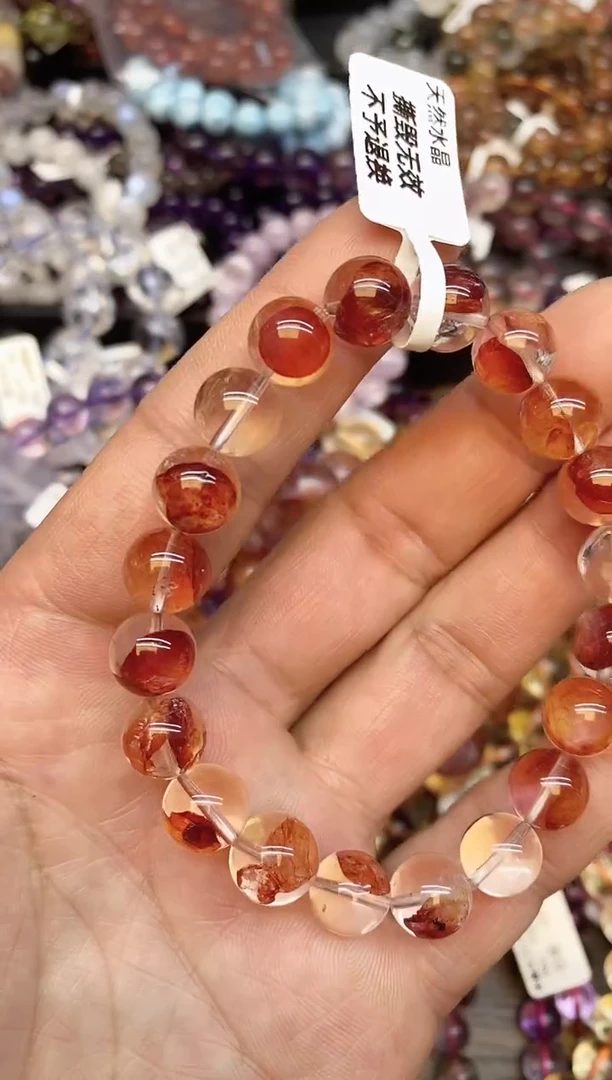 【闪购商品】水晶手链未镶嵌b70 红胶花10mm