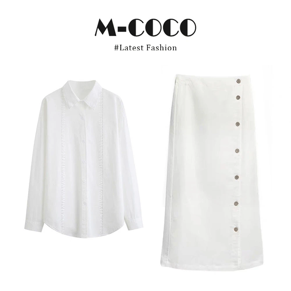MARIE.COCO法式慵懒风白色薄款宽松防晒衬衫女设计感半身裙两件套