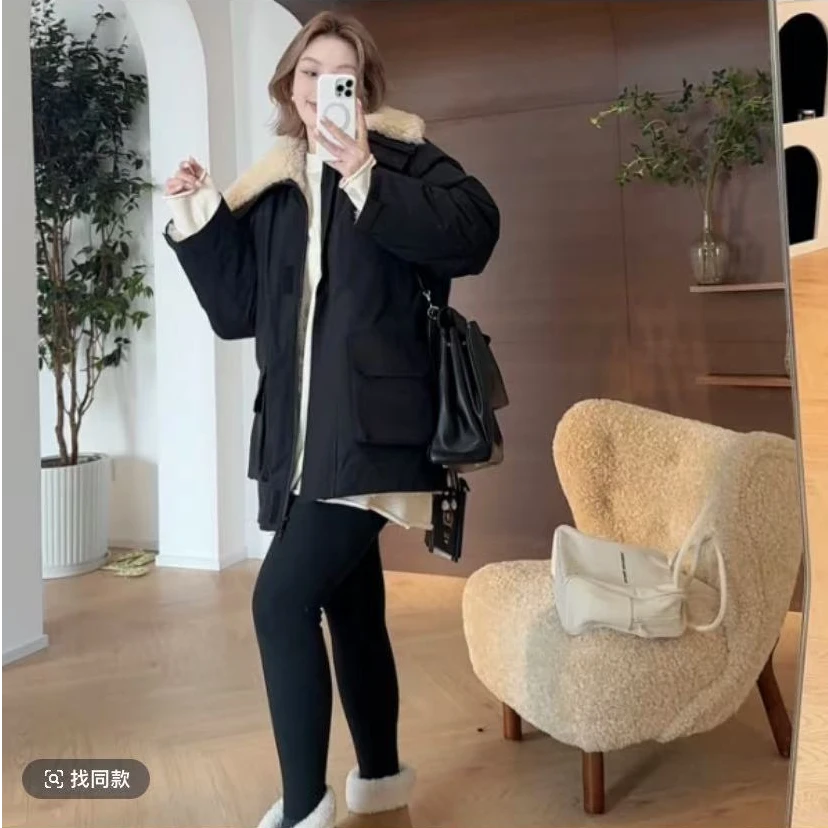 【瘦瘦】沙漠绿洲-秋冬两色拉链大翻领宽松加厚派克服外套S01163