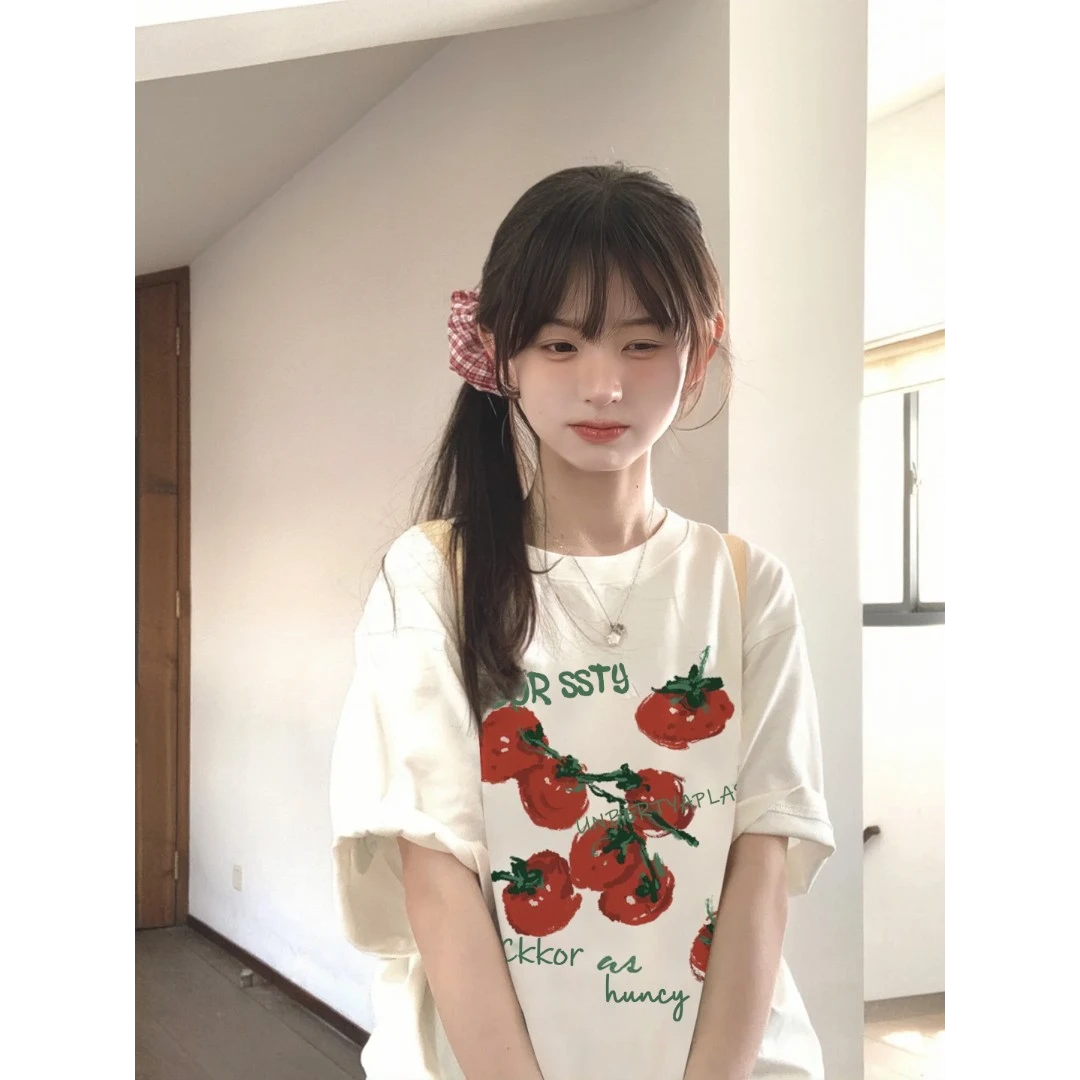 夏季新款宽松显瘦短袖圆领t恤女韩版时尚小个子多巴胺穿搭上衣服