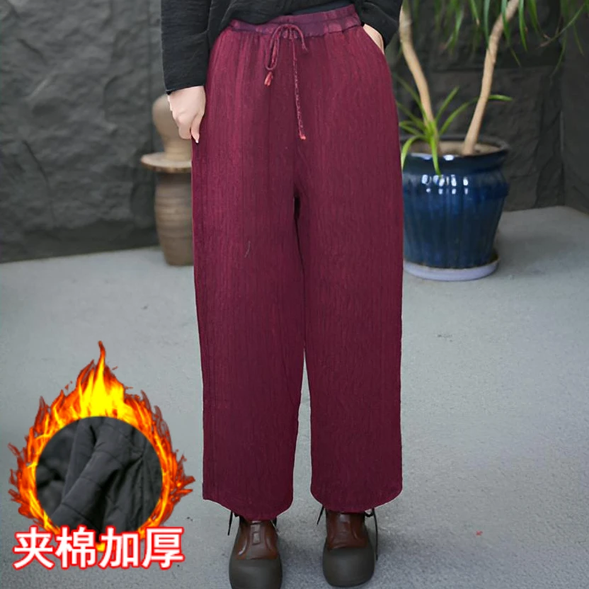 【炒色棉裤】长裤加厚款微弹保暖女休闲裤中国风夹棉加厚秋冬裤子