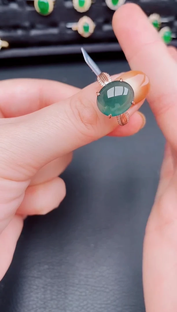【闪购商品】翡翠戒指银S925镶嵌天然a货翡翠124