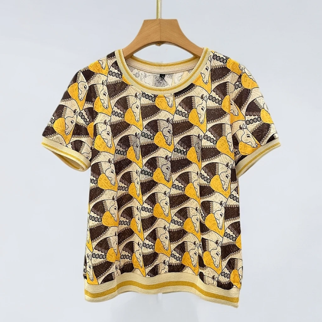 夏季新款薄款t恤休闲风时尚刺绣圆领短袖夏季休闲花色