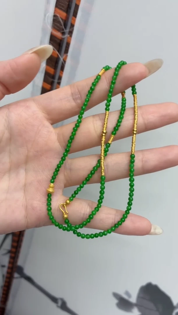 套链足金镶嵌翡翠灵A货翡翠1117