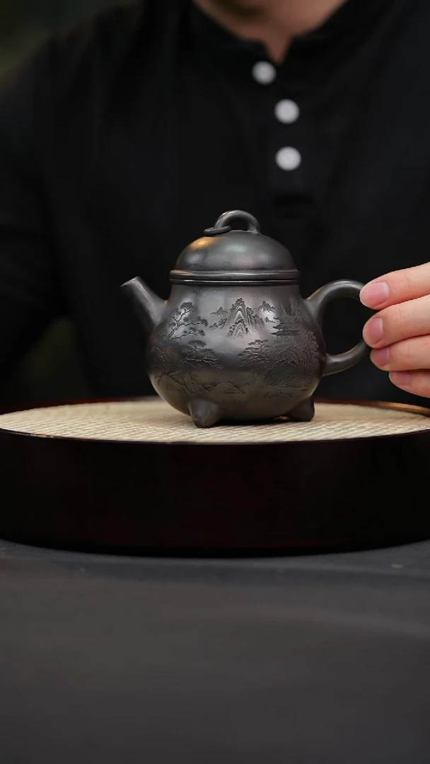 茶壶紫砂19 石黄三足单圈原矿紫砂壶