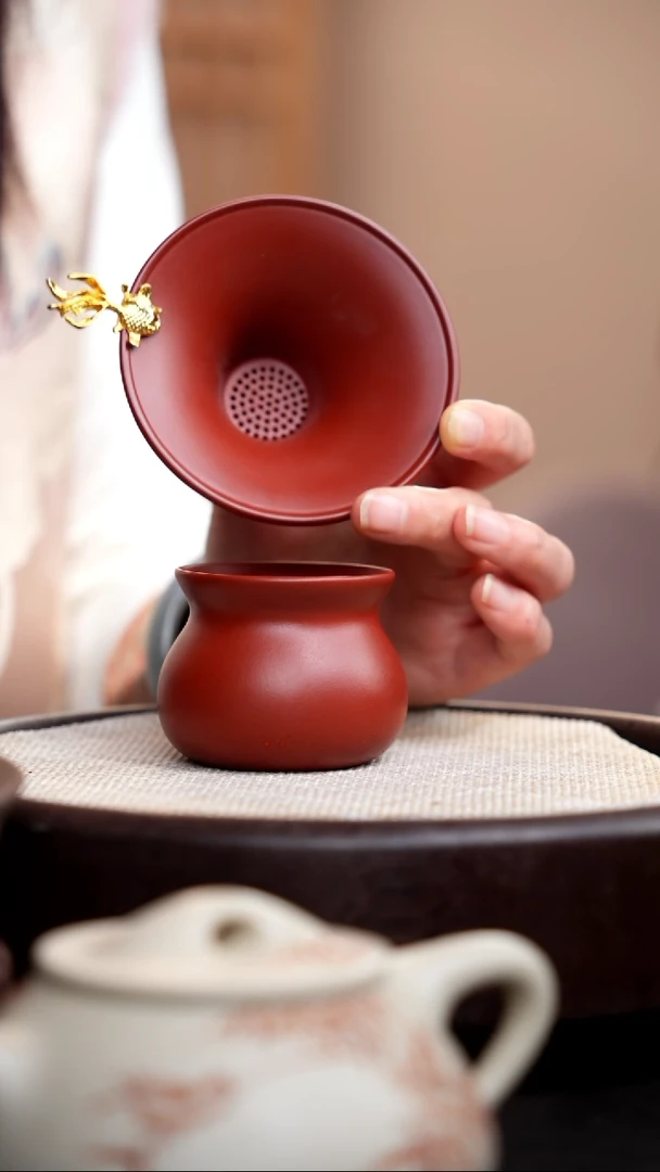 【闪购商品】紫砂茶壶大红袍金鱼茶漏