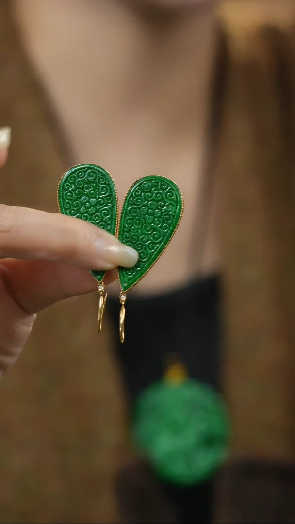 18K金镶嵌翡翠耳饰@YMG102091516@