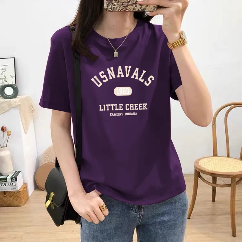 夏季女士正肩圆领短袖t恤女时尚百搭洋气紫色上衣休闲内搭打底衫