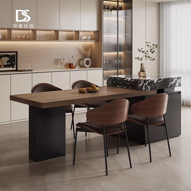 意式餐桌椅意式家用简约风电磁炉新款轻奢饭桌餐桌客厅岛台可伸缩