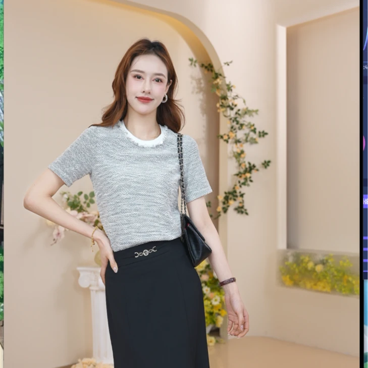 玖姿安娜蔻珠片T恤25年夏季新款KWFX83238