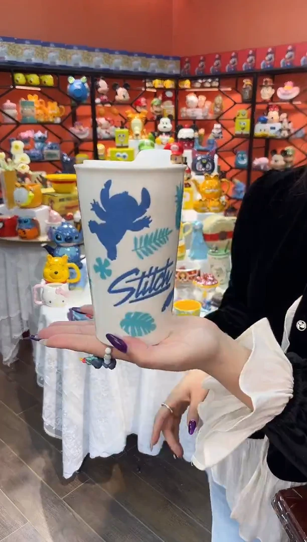 瓷片@@史迪奇双层陶瓷水杯