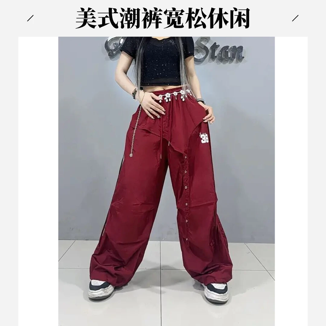 3196新款街舞潮牌不规则叠穿抽褶长裤嘻哈休闲裤宽松美式显瘦运动