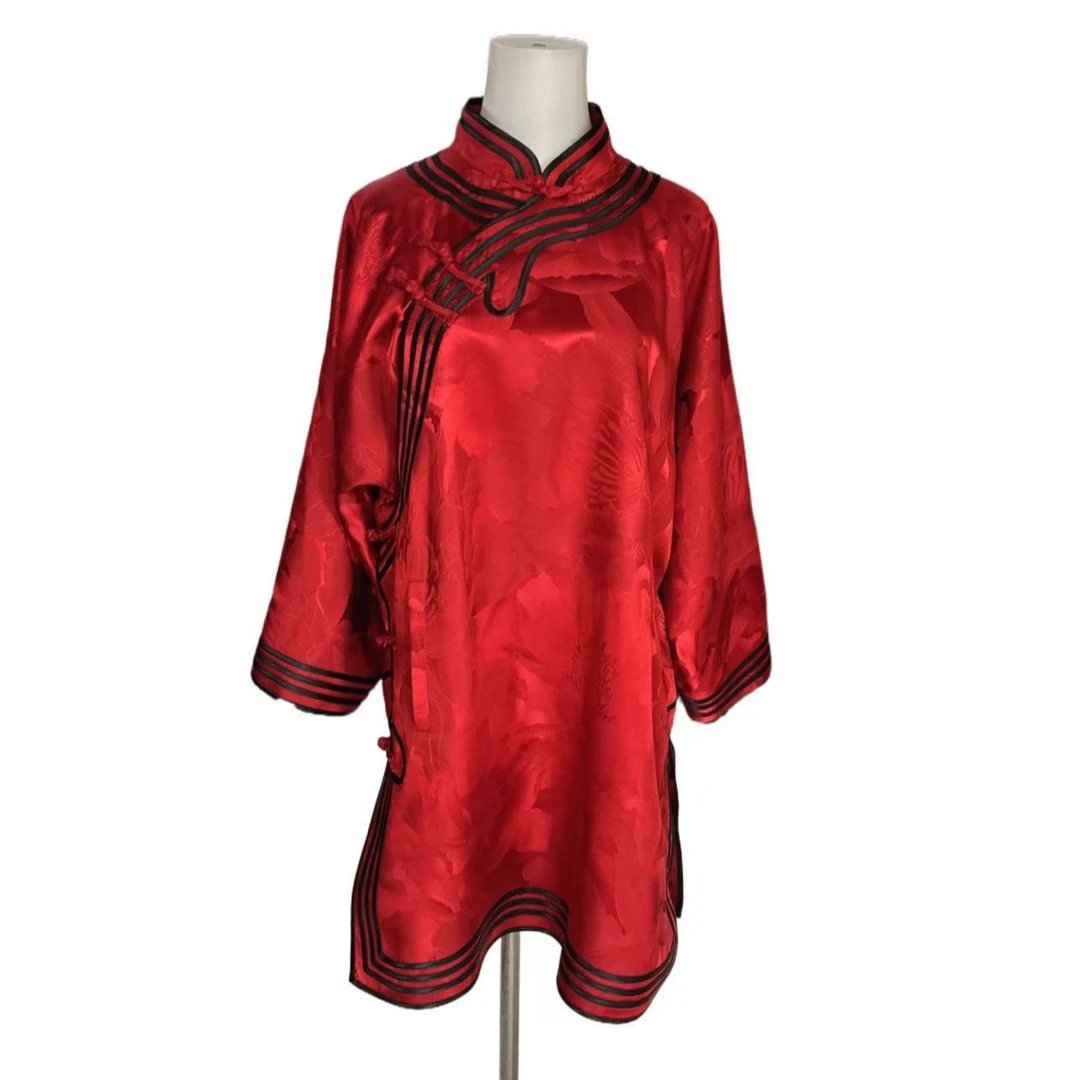 气质日常优雅网红长袖红色女士时尚复古中式中国风上衣H－４４７７