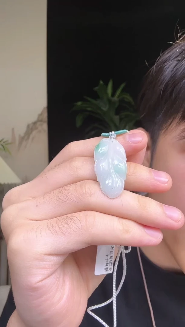 翡翠未镶嵌吊坠(不含链)10 天然A货白冰果绿细糯种叶子