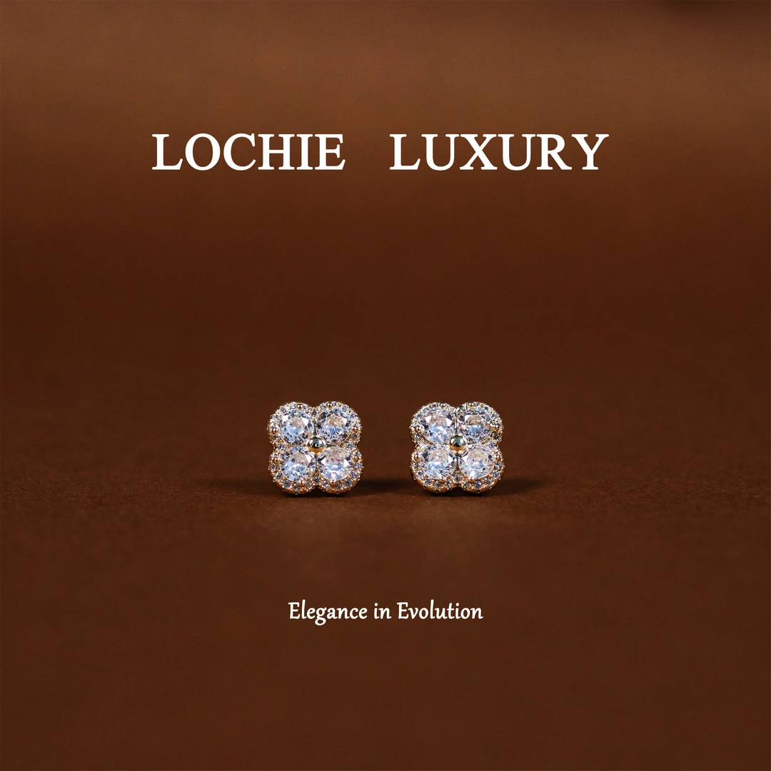 黄铜锆石耳饰 X014 法式小香风时尚四叶草锆石耳钉-简包