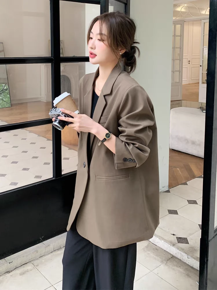 黑色休闲西装外套女春季小个子高级感春秋款2025新款咖色西服上衣
