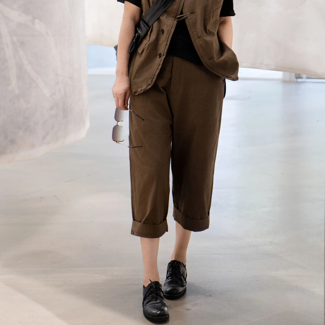 Li Wang/里望设计师款 棉麻背带裤  质感百搭宽松休闲裤