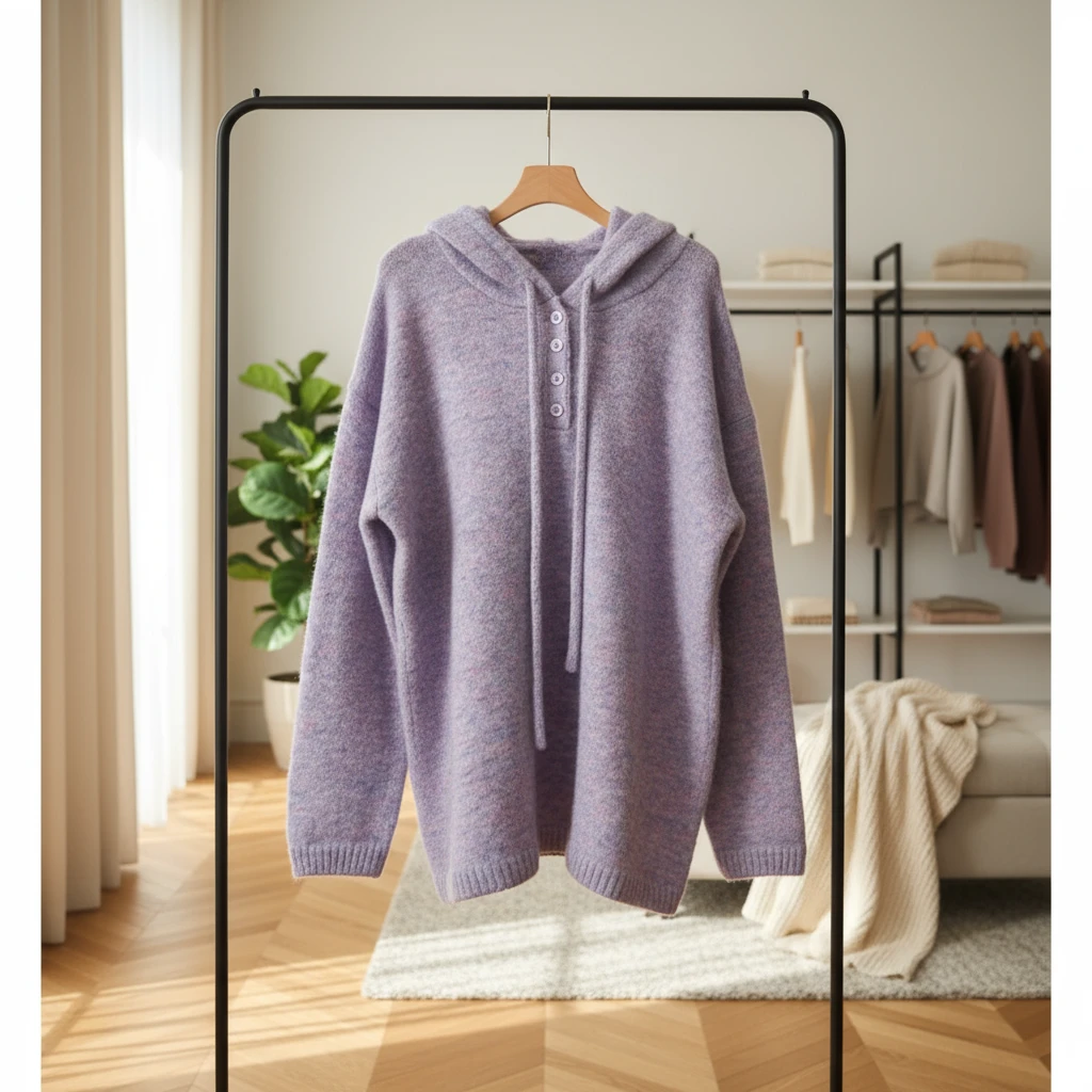秋冬紫色连帽针织衫C855